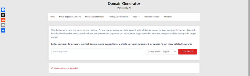 ABTdomain AI Domain Generator home page